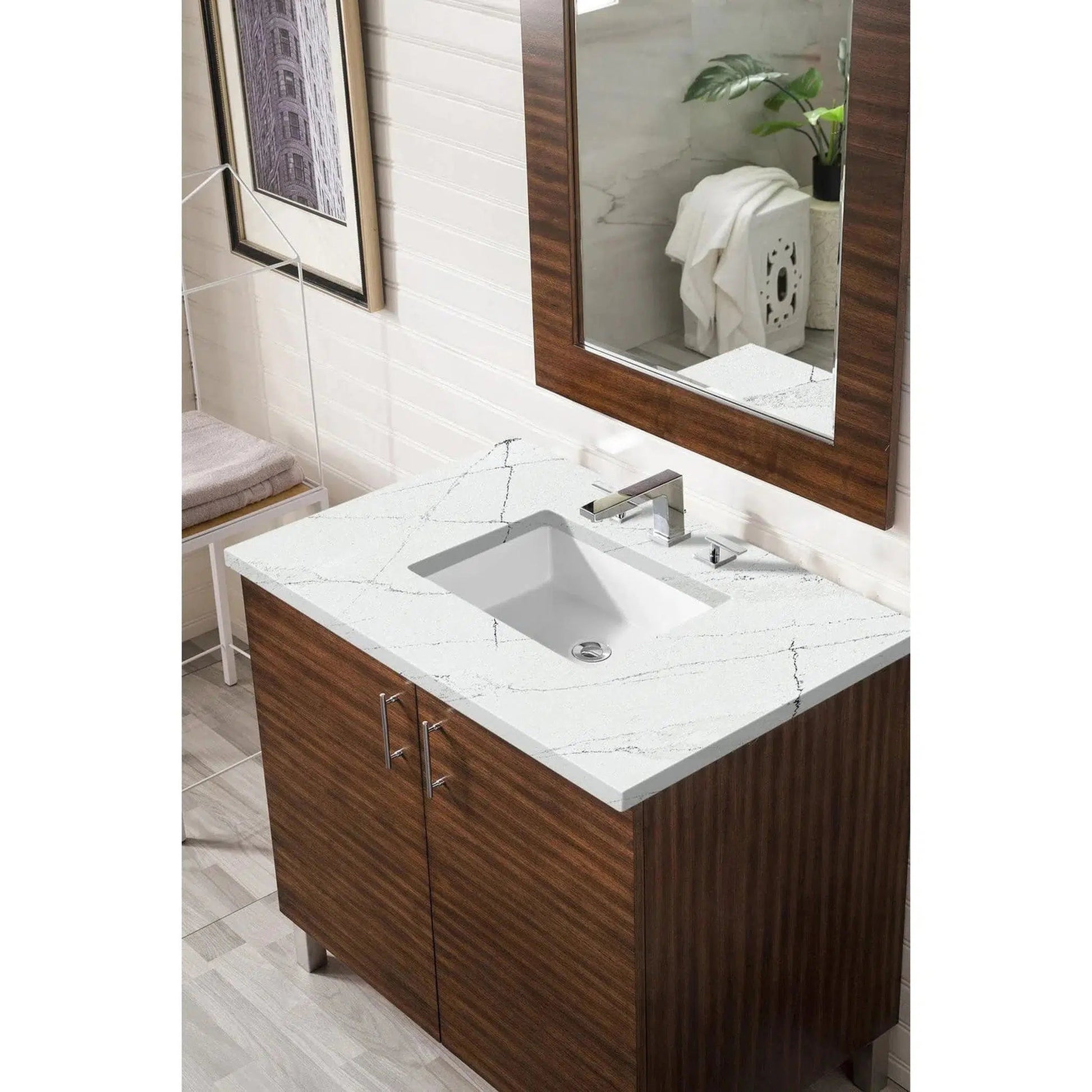 James Martin 36" x 24" Single Ethereal Noctis Quartz Bathroom Vanity Top With Rectangular Ceramic Sink