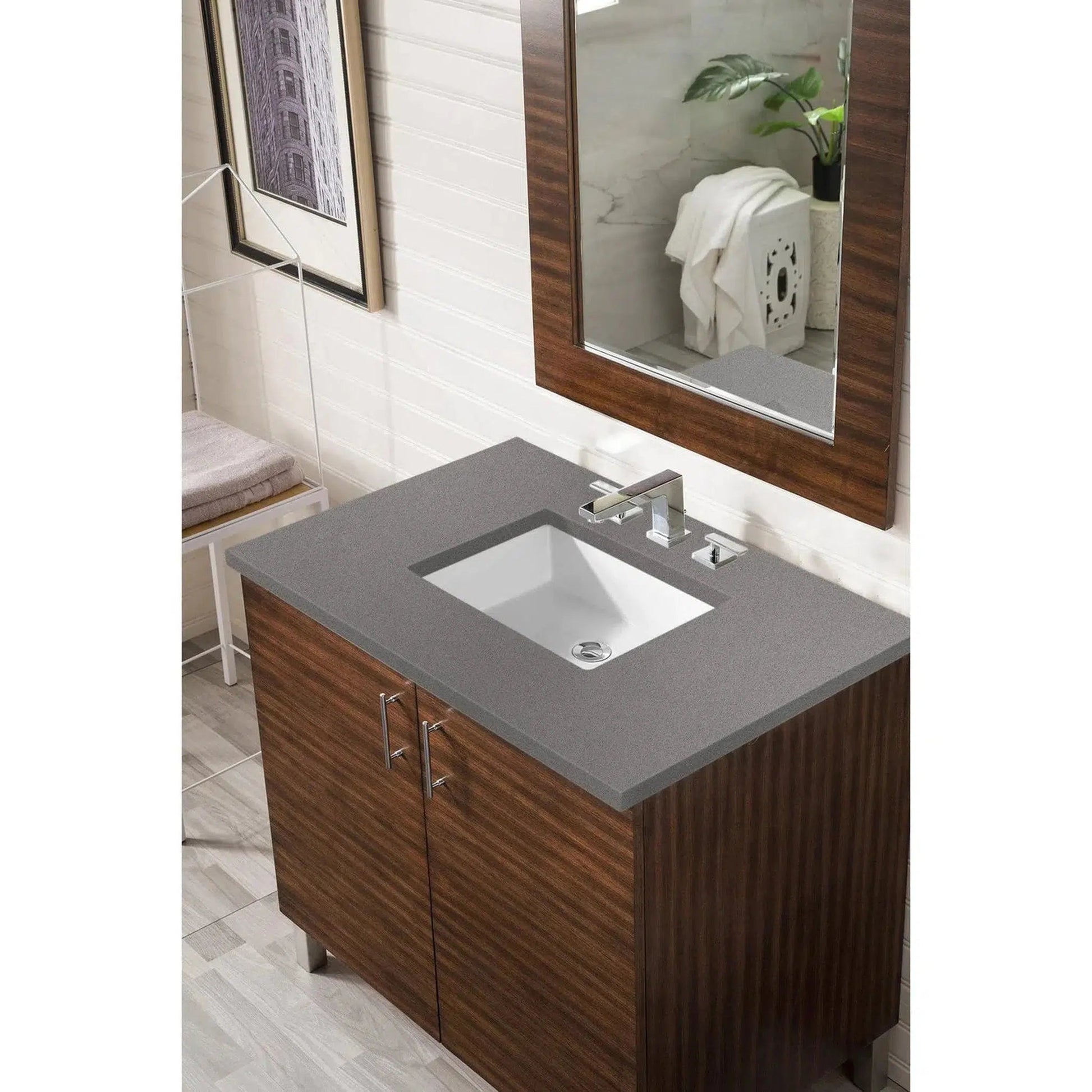 James Martin 36" x 24" Single Gray Expo Quartz Bathroom Vanity Top With Rectangular Ceramic Sink