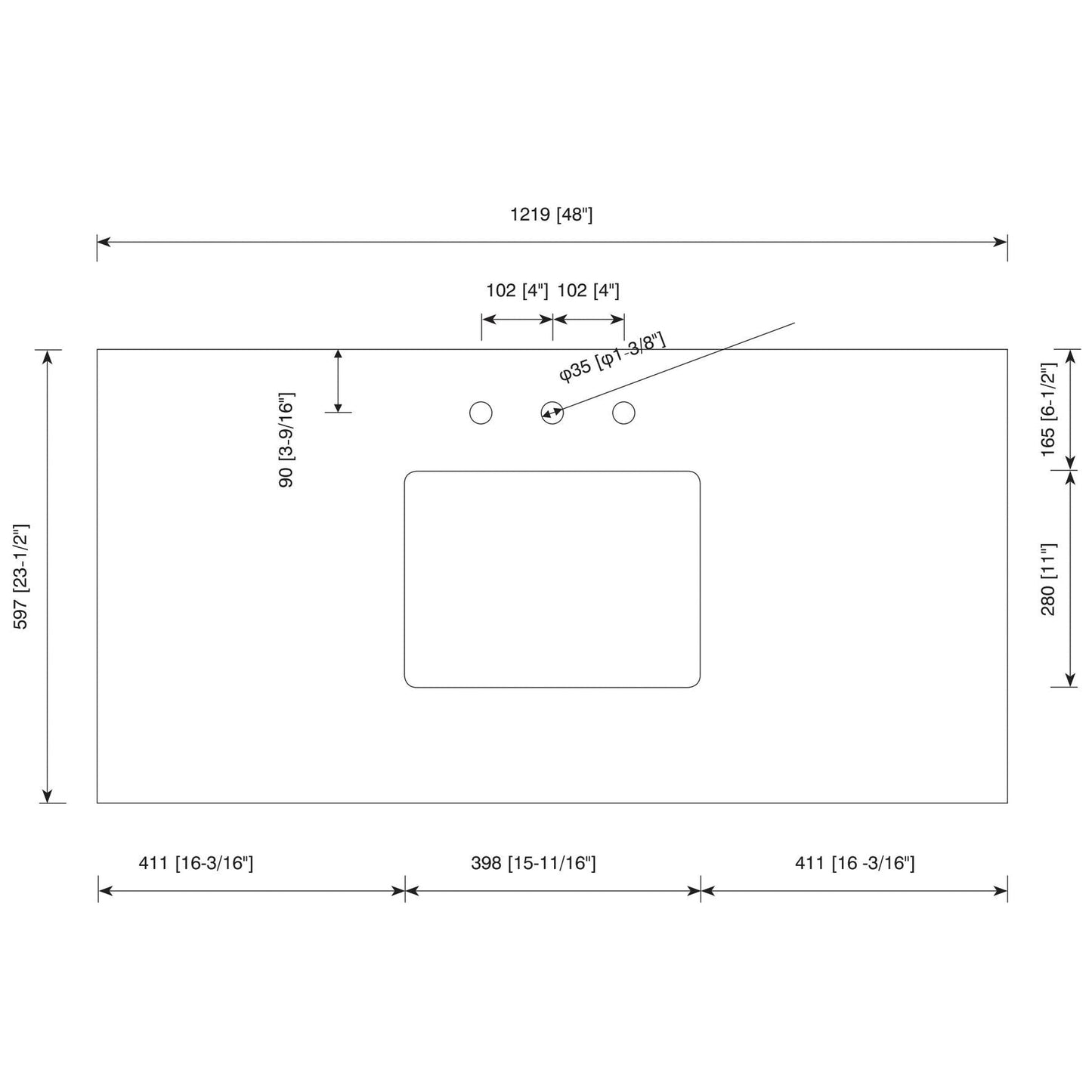 James Martin 48" x 24" Single Arctic Fall Solid Surface Bathroom Vanity Top With Rectangular Ceramic Sink