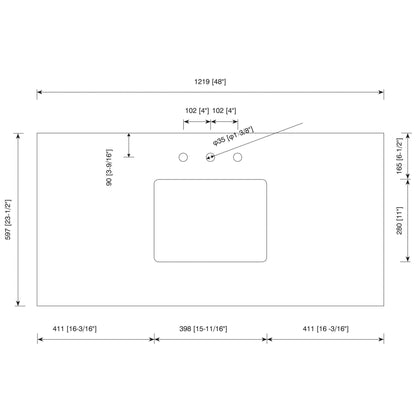 James Martin 48" x 24" Single Arctic Fall Solid Surface Bathroom Vanity Top With Rectangular Ceramic Sink