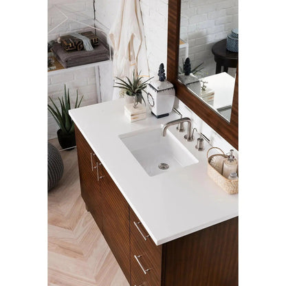 James Martin 48" x 24" Single Classic White Quartz Bathroom Vanity Top With Rectangular Ceramic Sink
