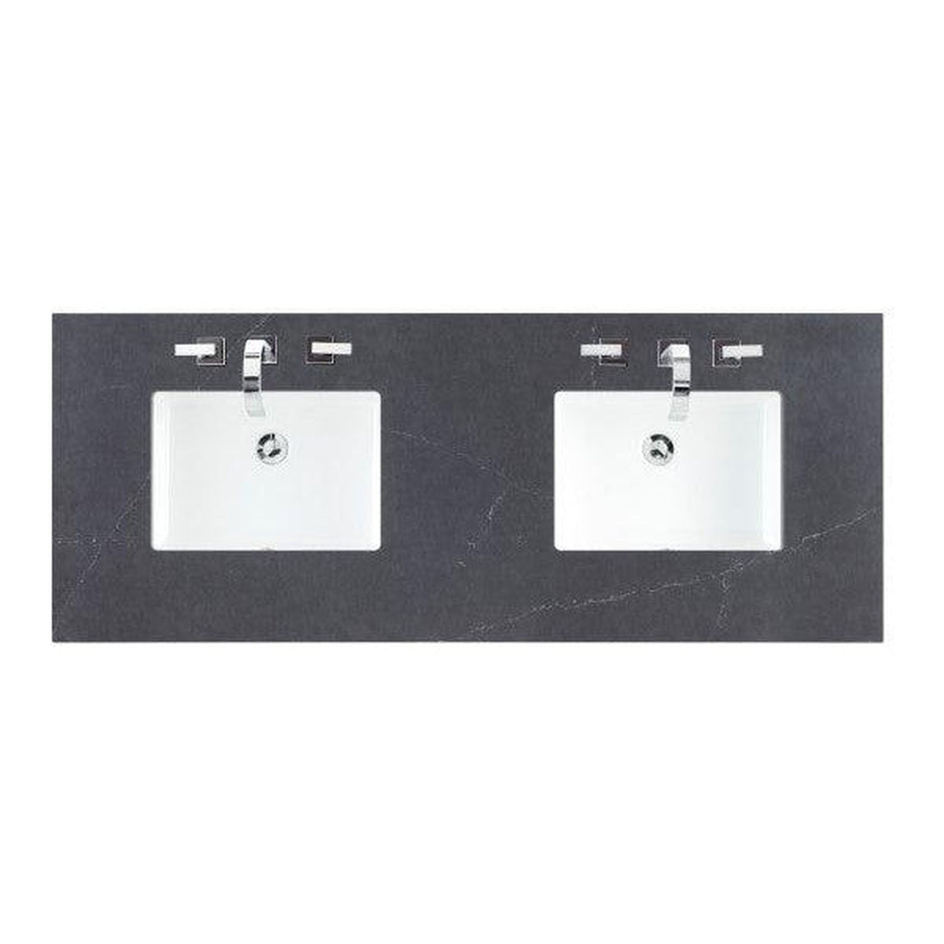 James Martin 60" x 24" Double Charcoal Soapstone Quartz Bathroom Vanity Top With Rectangular Ceramic Sink