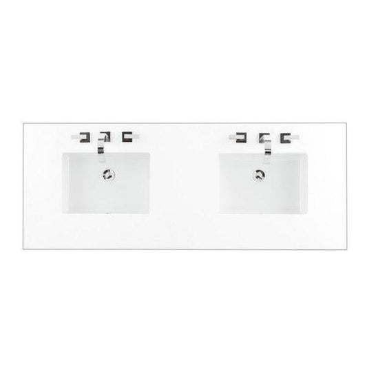 James Martin 60" x 24" Double Classic White Quartz Bathroom Vanity Top With Rectangular Ceramic Sink