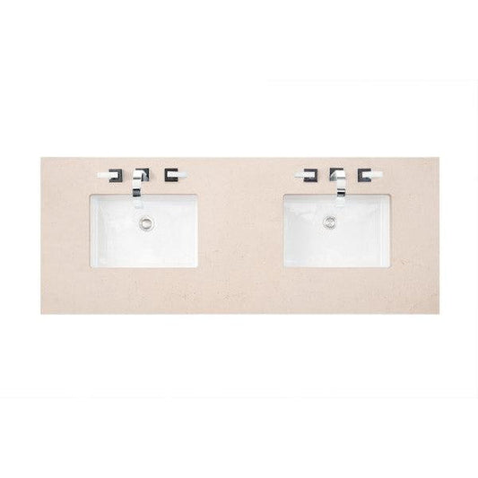 James Martin 60" x 24" Double Eternal Marfil Quartz Bathroom Vanity Top With Rectangular Ceramic Sink