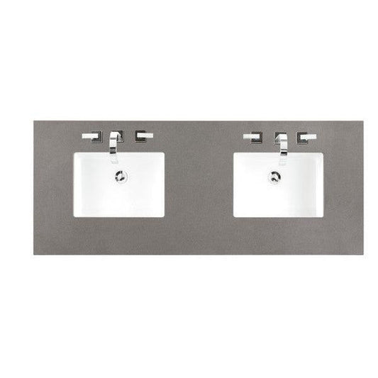 James Martin 60" x 24" Double Gray Expo Quartz Bathroom Vanity Top With Rectangular Ceramic Sink
