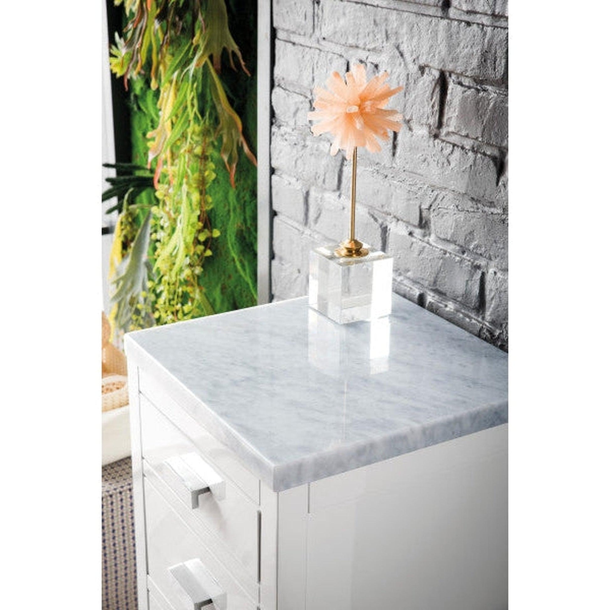 James Martin Addison 15" Glossy White Base Cabinet With 1" Carrara Marble Top