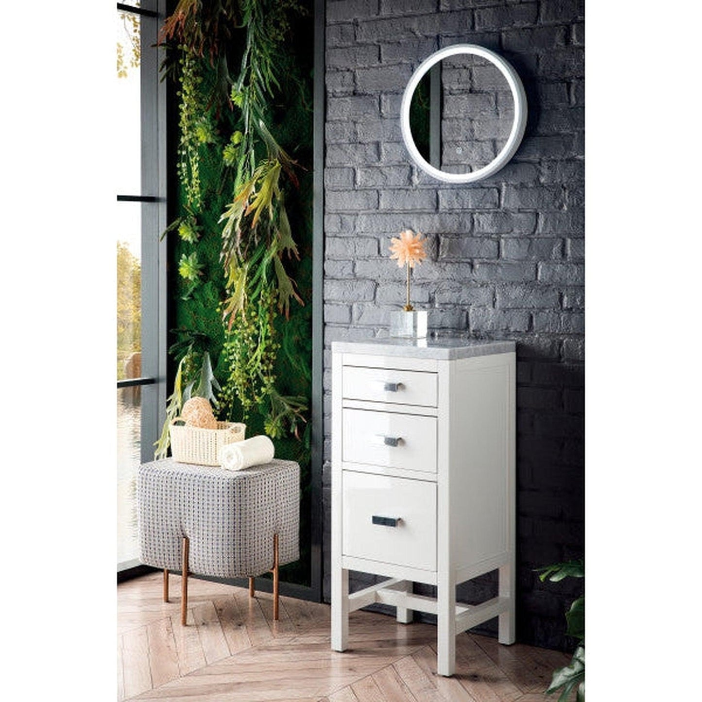 James Martin Addison 15" Glossy White Base Cabinet With 1" Carrara Marble Top