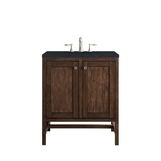 James Martin Addison 30" 2-Door Single Mid Century Acacia Bathroom Vanity With 1" Charcoal Soapstone Quartz Top and Rectangular Ceramic Sink