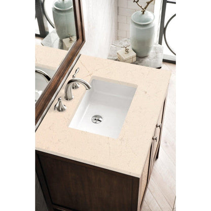 James Martin Addison 30" 2-Door Single Mid Century Acacia Bathroom Vanity With 1" Eternal Marfil Quartz Top and Rectangular Ceramic Sink