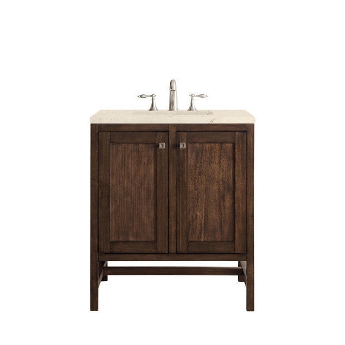 James Martin Addison 30" 2-Door Single Mid Century Acacia Bathroom Vanity With 1" Eternal Marfil Quartz Top and Rectangular Ceramic Sink