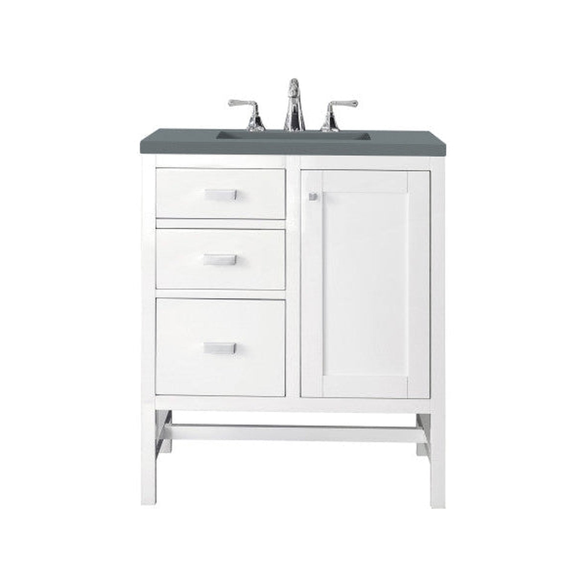 James Martin Addison 30" Single Glossy White Bathroom Vanity With 1" Cala Blue Quartz Top and Rectangular Ceramic Sink