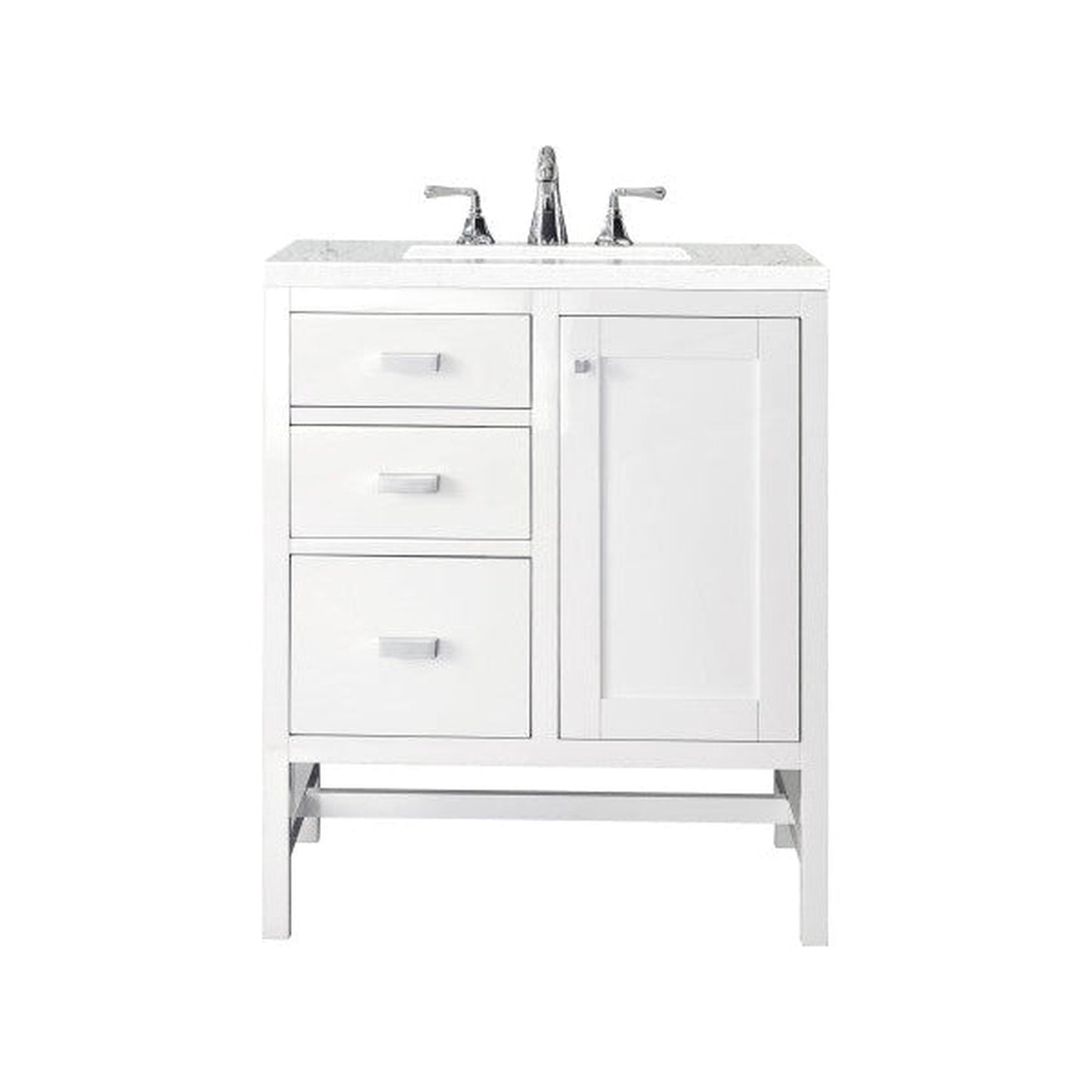 James Martin Addison 30" Single Glossy White Bathroom Vanity With 1" Eternal Jasmine Pearl Quartz Top and Rectangular Ceramic Sink