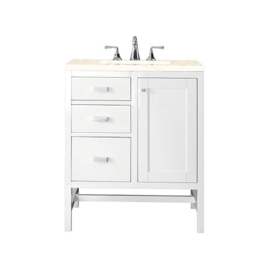 James Martin Addison 30" Single Glossy White Bathroom Vanity With 1" Eternal Marfil Quartz Top and Rectangular Ceramic Sink