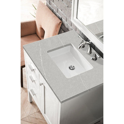 James Martin Addison 30" Single Glossy White Bathroom Vanity With 1" Eternal Serena Quartz Top and Rectangular Ceramic Sink