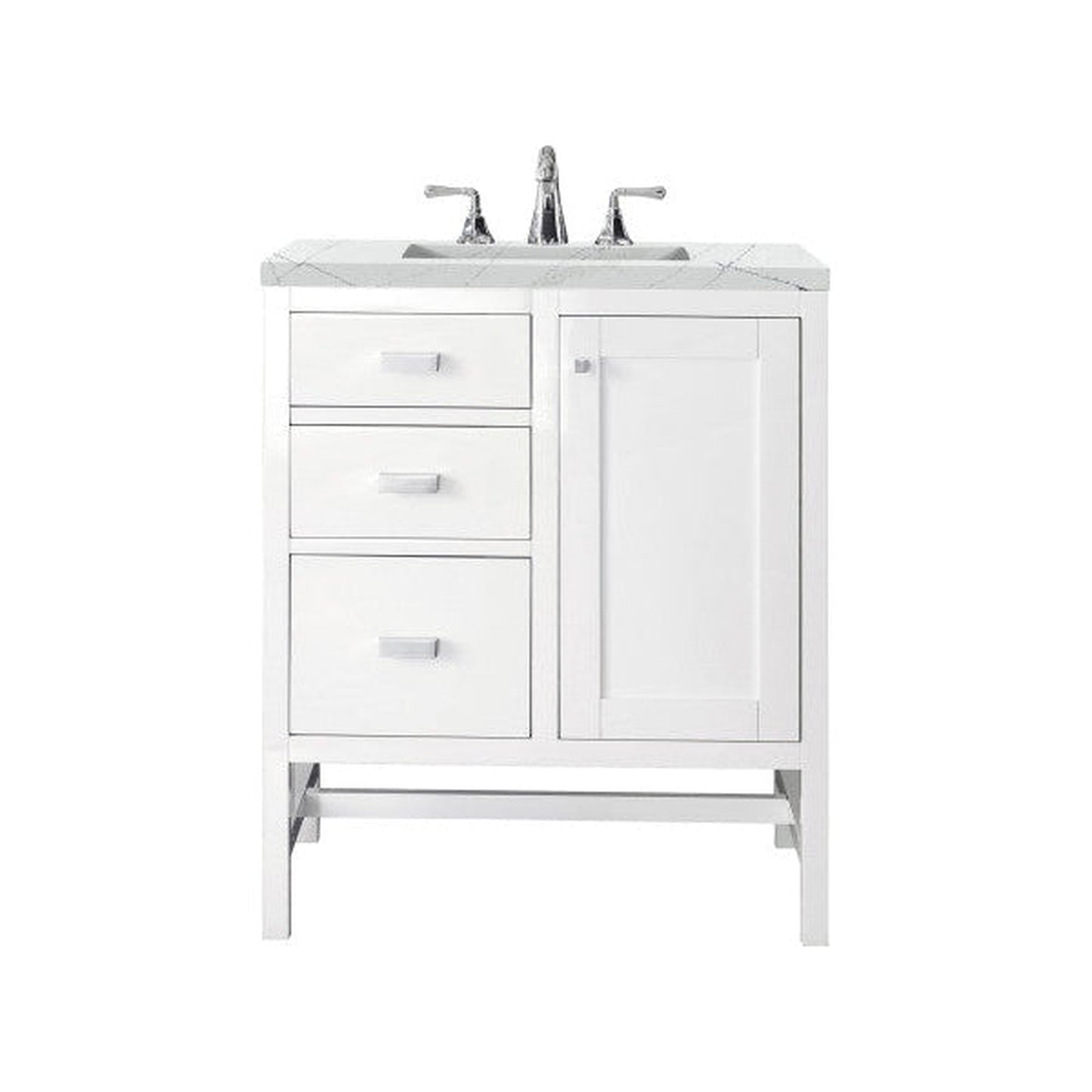 James Martin Addison 30" Single Glossy White Bathroom Vanity With 1" Ethereal Noctis Quartz Top and Rectangular Ceramic Sink