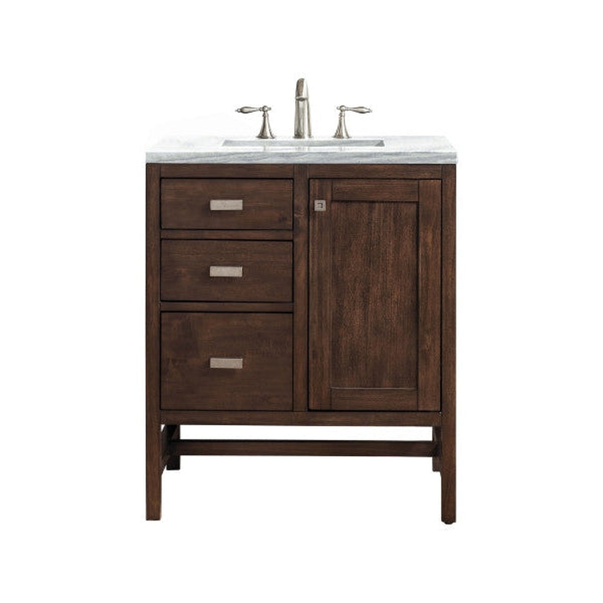 James Martin Addison 30" Single Mid Century Acacia Bathroom Vanity With 1" Arctic Fall Solid Surface Top and Rectangular Ceramic Sink