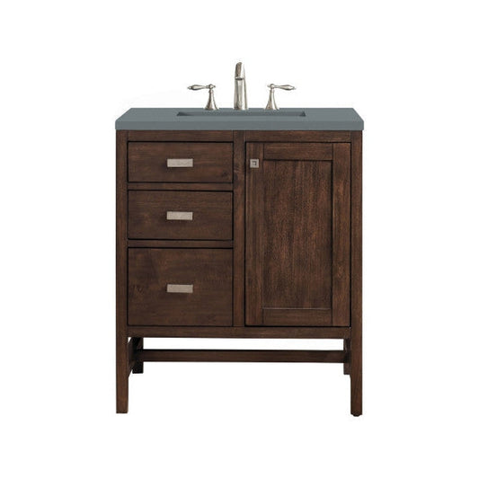 James Martin Addison 30" Single Mid Century Acacia Bathroom Vanity With 1" Cala Blue Quartz Top and Rectangular Ceramic Sink