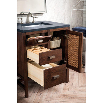 James Martin Addison 30" Single Mid Century Acacia Bathroom Vanity With 1" Charcoal Soapstone Quartz Top and Rectangular Ceramic Sink