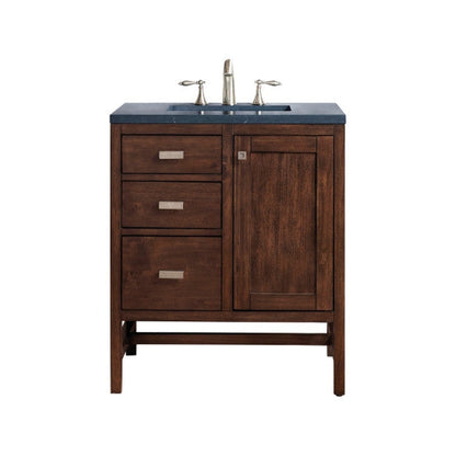 James Martin Addison 30" Single Mid Century Acacia Bathroom Vanity With 1" Charcoal Soapstone Quartz Top and Rectangular Ceramic Sink