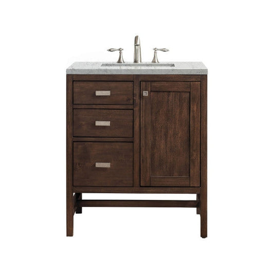 James Martin Addison 30" Single Mid Century Acacia Bathroom Vanity With 1" Eternal Jasmine Pearl Quartz Top and Rectangular Ceramic Sink