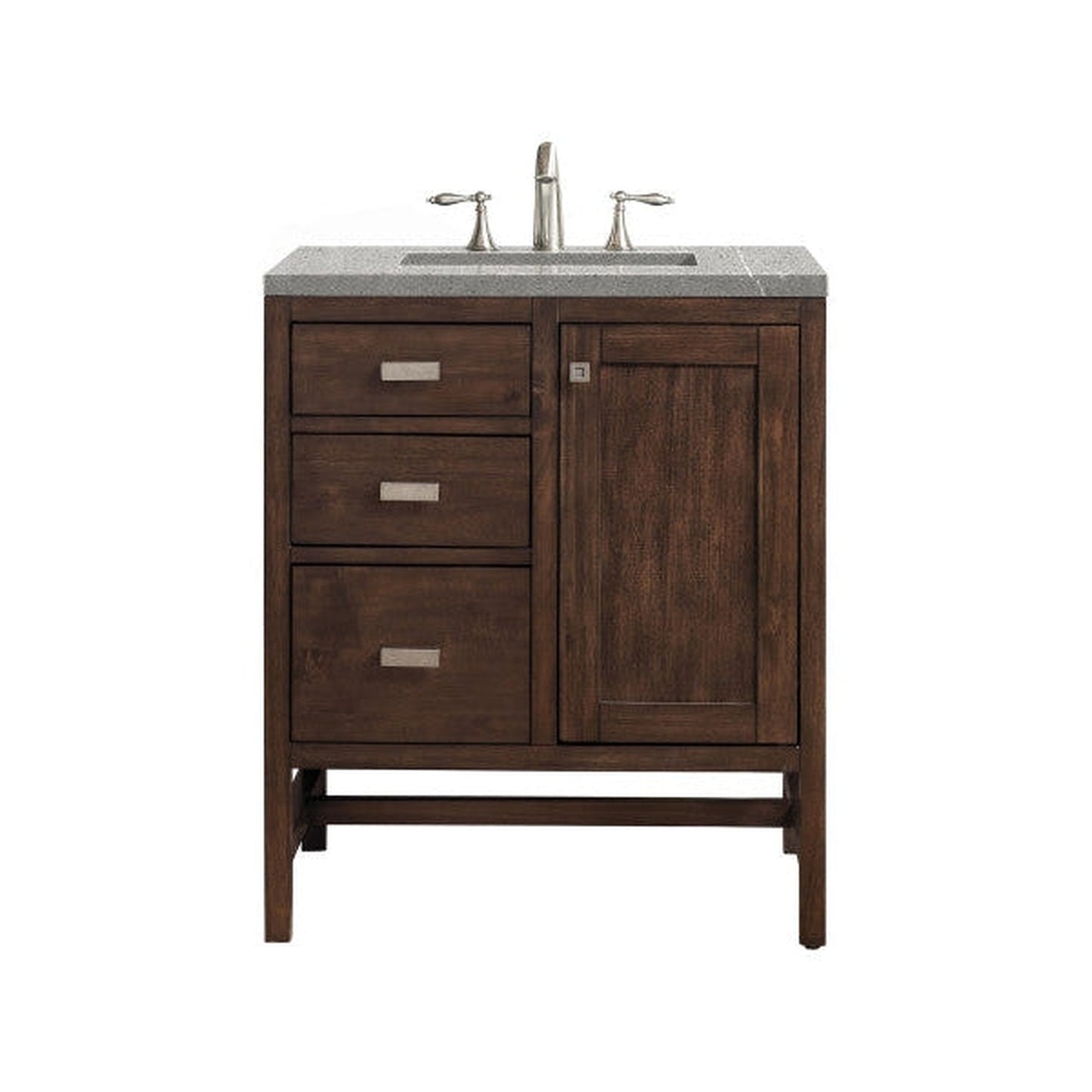 James Martin Addison 30" Single Mid Century Acacia Bathroom Vanity With 1" Eternal Serena Quartz Top and Rectangular Ceramic Sink