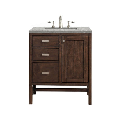 James Martin Addison 30" Single Mid Century Acacia Bathroom Vanity With 1" Eternal Serena Quartz Top and Rectangular Ceramic Sink