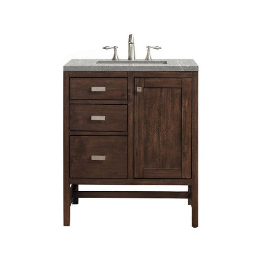 James Martin Addison 30" Single Mid Century Acacia Bathroom Vanity With 1" Eternal Serena Quartz Top and Rectangular Ceramic Sink