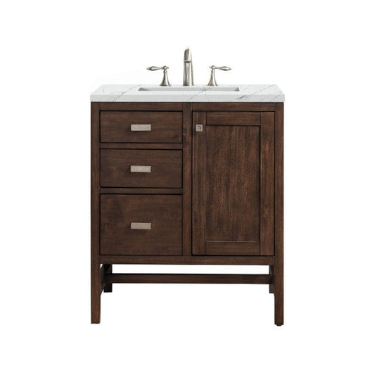 James Martin Addison 30" Single Mid Century Acacia Bathroom Vanity With 1" Ethereal Noctis Quartz Top and Rectangular Ceramic Sink