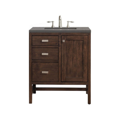 James Martin Addison 30" Single Mid Century Acacia Bathroom Vanity With 1" Gray Expo Quartz Top and Rectangular Ceramic Sink