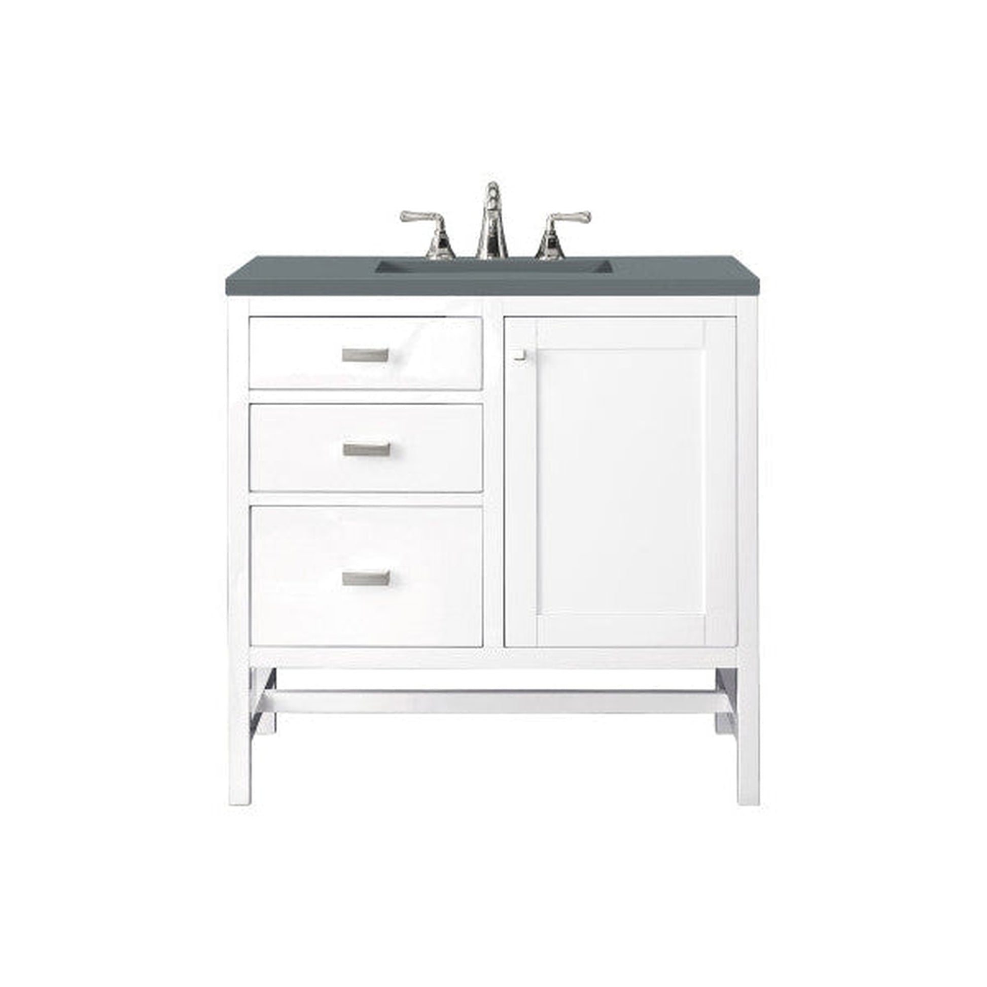James Martin Addison 36" Single Glossy White Bathroom Vanity With 1" Cala Blue Quartz Top and Rectangular Ceramic Sink