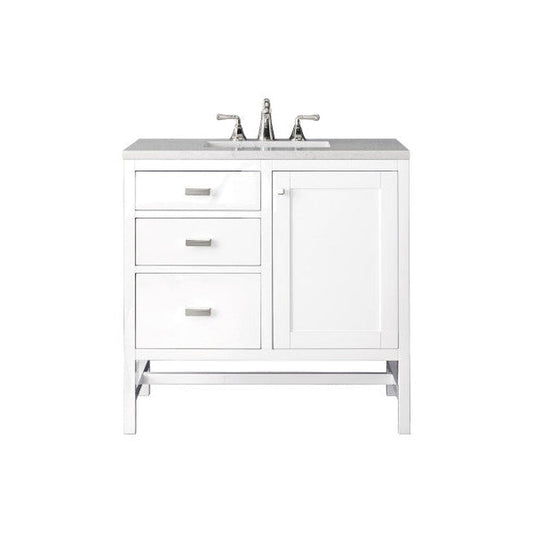 James Martin Addison 36" Single Glossy White Bathroom Vanity With 1" Eternal Jasmine Pearl Quartz Top and Rectangular Ceramic Sink