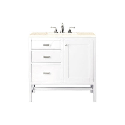 James Martin Addison 36" Single Glossy White Bathroom Vanity With 1" Eternal Marfil Quartz Top and Rectangular Ceramic Sink