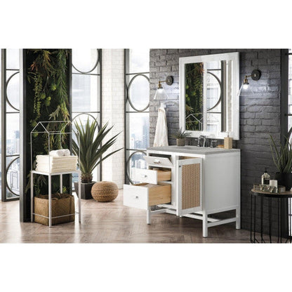 James Martin Addison 36" Single Glossy White Bathroom Vanity With 1" Eternal Serena Quartz Top and Rectangular Ceramic Sink