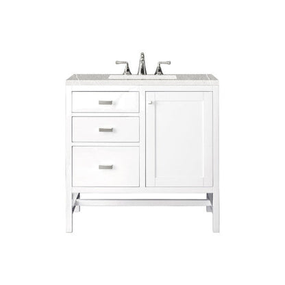 James Martin Addison 36" Single Glossy White Bathroom Vanity With 1" Eternal Serena Quartz Top and Rectangular Ceramic Sink