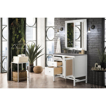 James Martin Addison 36" Single Glossy White Bathroom Vanity With 1" Gray Expo Quartz Top and Rectangular Ceramic Sink