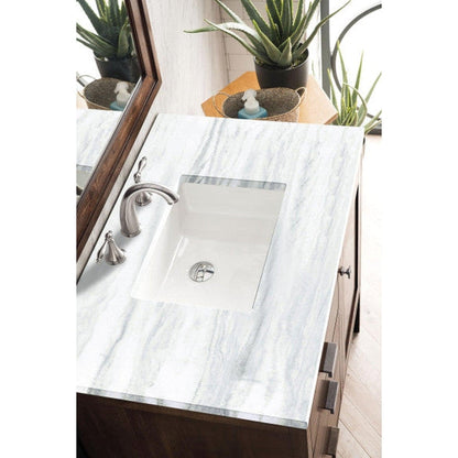 James Martin Addison 36" Single Mid Century Acacia Bathroom Vanity With 1" Arctic Fall Solid Surface Top and Rectangular Ceramic Sink