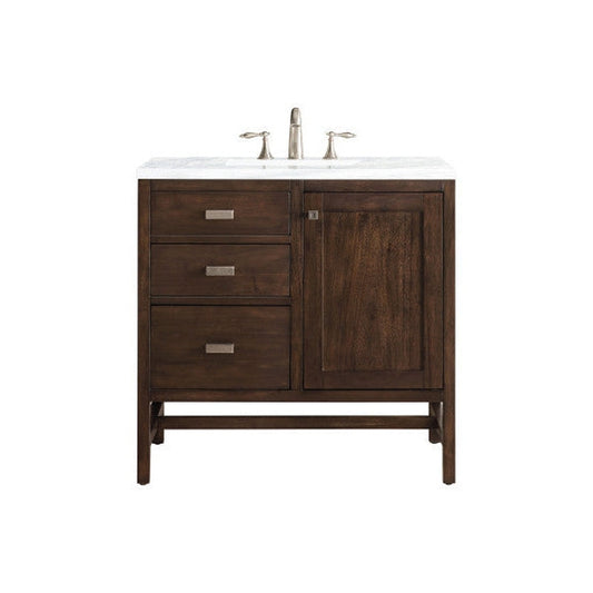 James Martin Addison 36" Single Mid Century Acacia Bathroom Vanity With 1" Arctic Fall Solid Surface Top and Rectangular Ceramic Sink