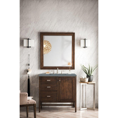 James Martin Addison 36" Single Mid Century Acacia Bathroom Vanity With 1" Cala Blue Quartz Top and Rectangular Ceramic Sink