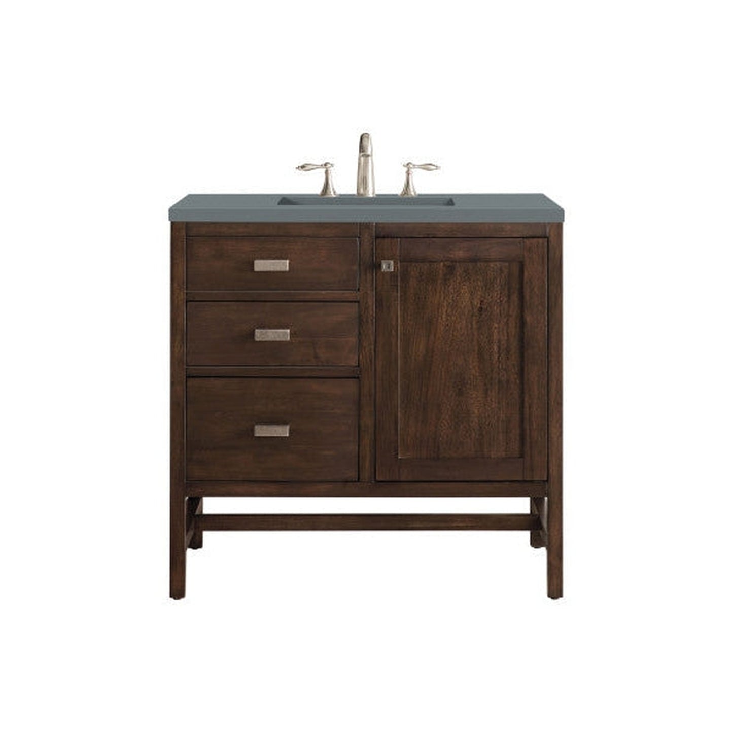 James Martin Addison 36" Single Mid Century Acacia Bathroom Vanity With 1" Cala Blue Quartz Top and Rectangular Ceramic Sink