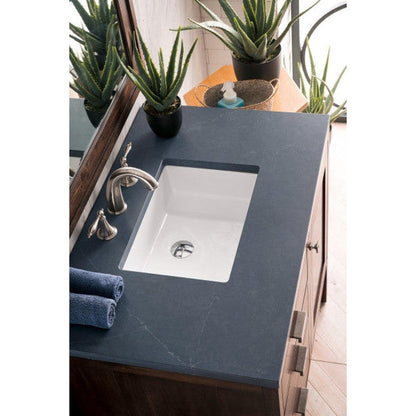 James Martin Addison 36" Single Mid Century Acacia Bathroom Vanity With 1" Charcoal Soapstone Quartz Top and Rectangular Ceramic Sink