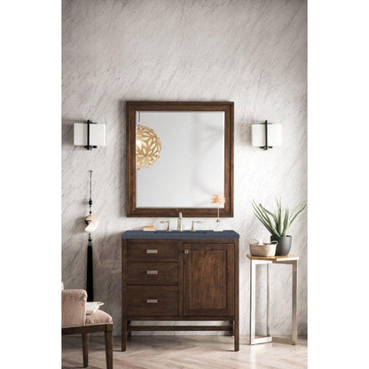 James Martin Addison 36" Single Mid Century Acacia Bathroom Vanity With 1" Charcoal Soapstone Quartz Top and Rectangular Ceramic Sink