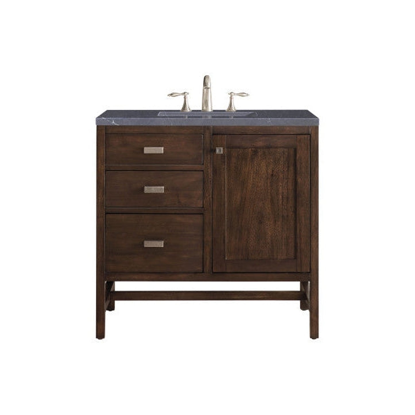 James Martin Addison 36" Single Mid Century Acacia Bathroom Vanity With 1" Charcoal Soapstone Quartz Top and Rectangular Ceramic Sink