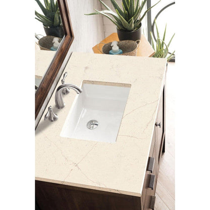 James Martin Addison 36" Single Mid Century Acacia Bathroom Vanity With 1" Eternal Marfil Quartz Top and Rectangular Ceramic Sink