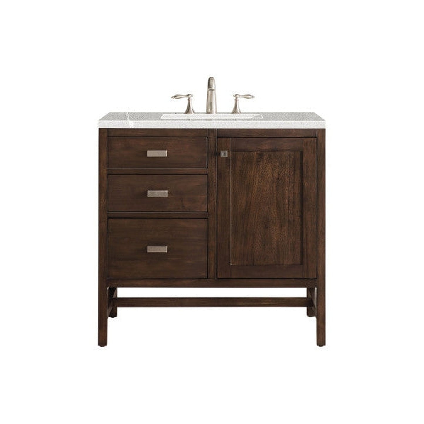 James Martin Addison 36" Single Mid Century Acacia Bathroom Vanity With 1" Eternal Serena Quartz Top and Rectangular Ceramic Sink