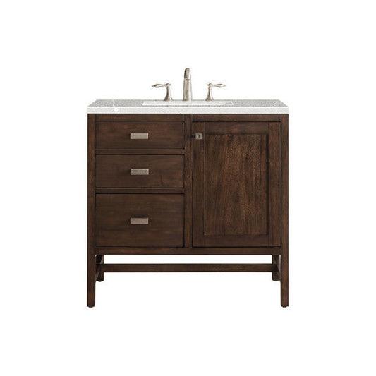 James Martin Addison 36" Single Mid Century Acacia Bathroom Vanity With 1" Eternal Serena Quartz Top and Rectangular Ceramic Sink