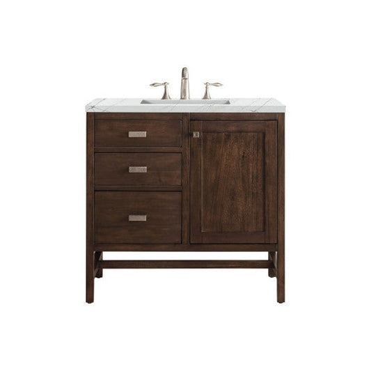 James Martin Addison 36" Single Mid Century Acacia Bathroom Vanity With 1" Ethereal Noctis Quartz Top and Rectangular Ceramic Sink