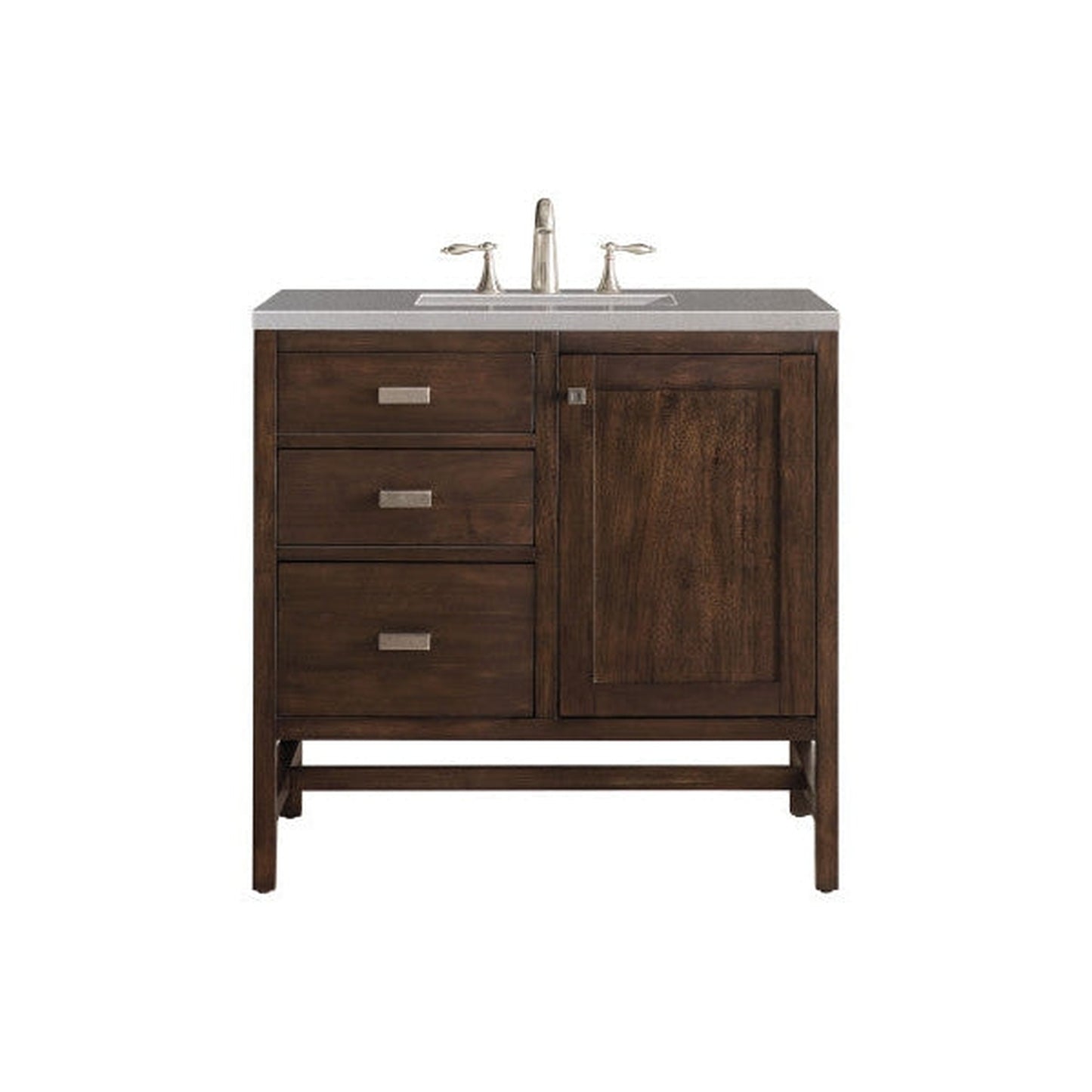 James Martin Addison 36" Single Mid Century Acacia Bathroom Vanity With 1" Gray Expo Quartz Top and Rectangular Ceramic Sink