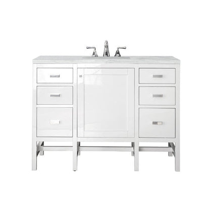 James Martin Addison 48" Single Glossy White Bathroom Vanity With 1" Arctic Fall Solid Surface Top and Rectangular Ceramic Sink