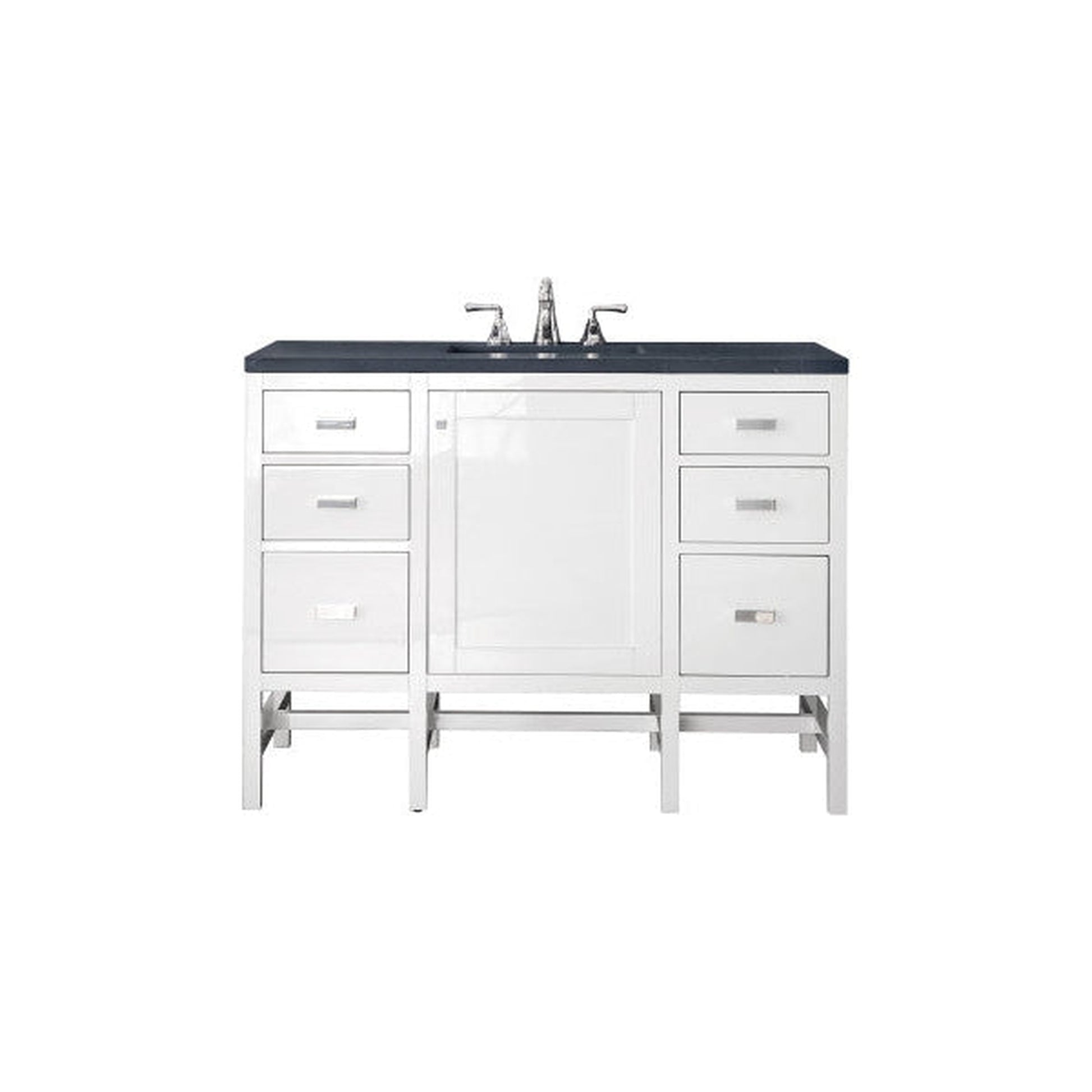 James Martin Addison 48" Single Glossy White Bathroom Vanity With 1" Charcoal Soapstone Quartz Top and Rectangular Ceramic Sink