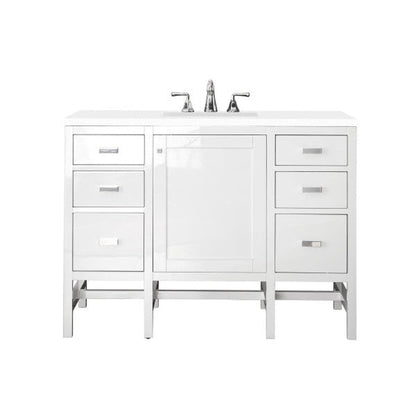 James Martin Addison 48" Single Glossy White Bathroom Vanity With 1" Classic White Quartz Top and Rectangular Ceramic Sink